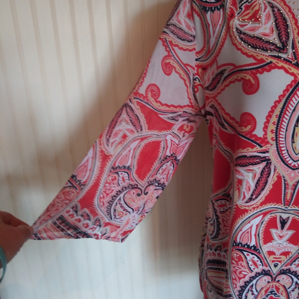 JM Collection Sheer Sleeve Long Sleeve Blouse - Picture 4 of 8